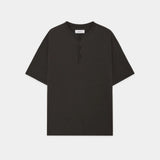 Organic Cotton Open-End Yarn Knit / Henley Neck Tee INK BLACK