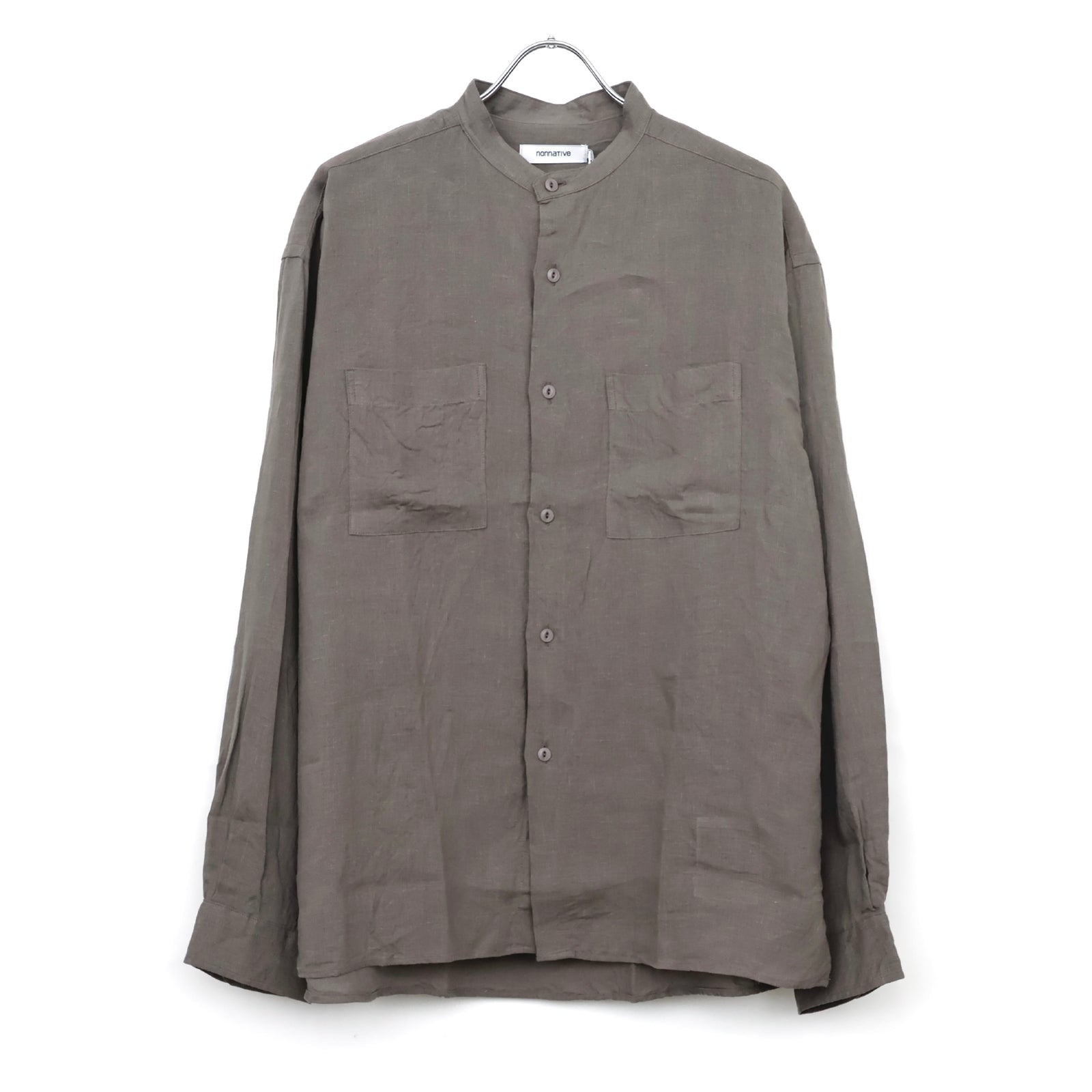 OFFICER STAND COLLAR L/S SHIRT LINEN CANVAS