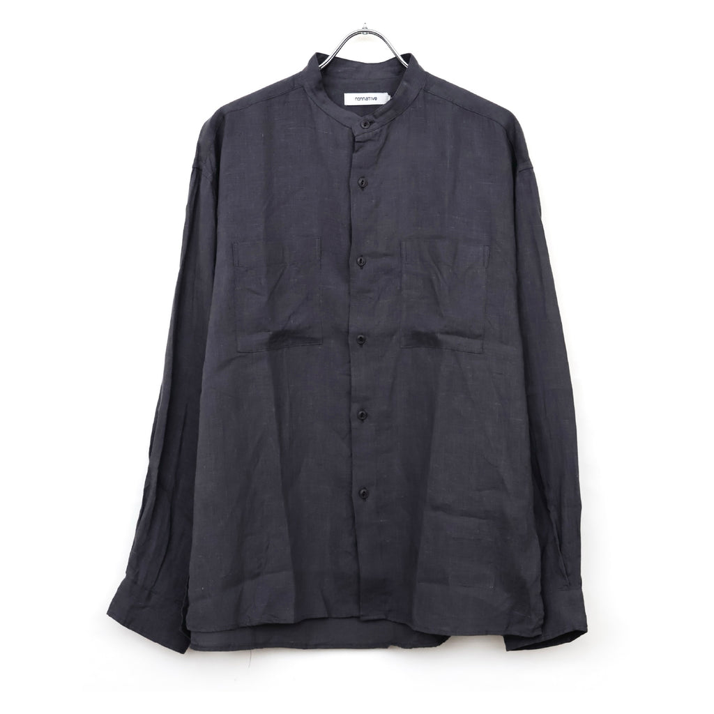OFFICER STAND COLLAR L/S SHIRT LINEN CANVAS