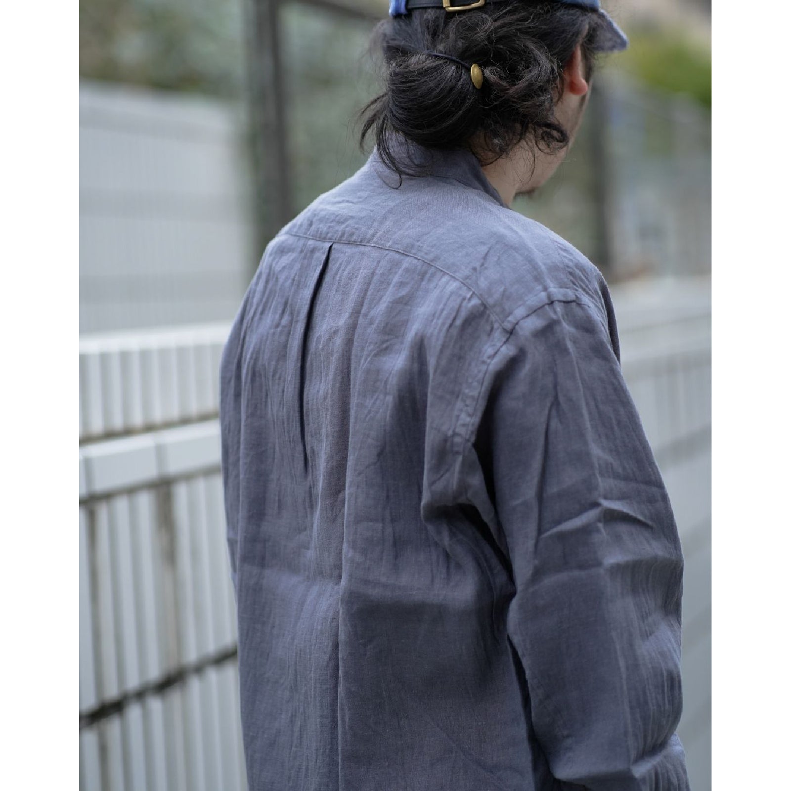 OFFICER STAND COLLAR L/S SHIRT LINEN CANVAS