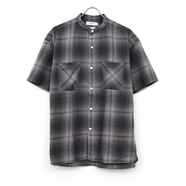 OFFICER STAND COLLAR S/S SHIRT COTTON TWILL OMBRE CHECK by Rafu