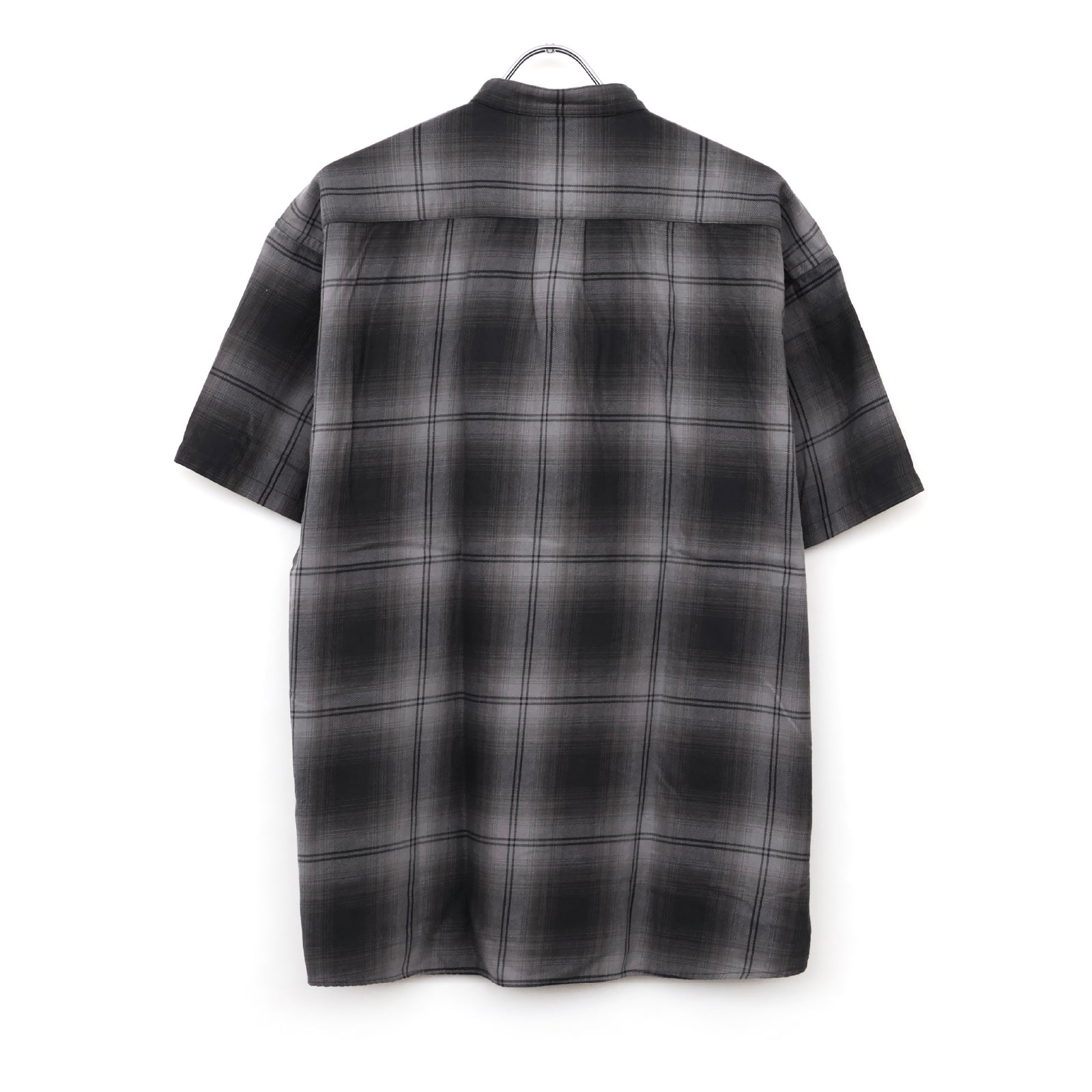 OFFICER STAND COLLAR S/S SHIRT COTTON TWILL OMBRE CHECK by Rafu