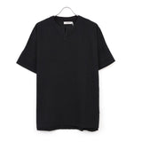 CLERK S/S T-NECK TEE COTTON PIQUE OVERDYED BLACK