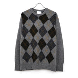 FINE WOOL ARGYLE KNIT CREW NECK LS LIGHT GREY MULTI