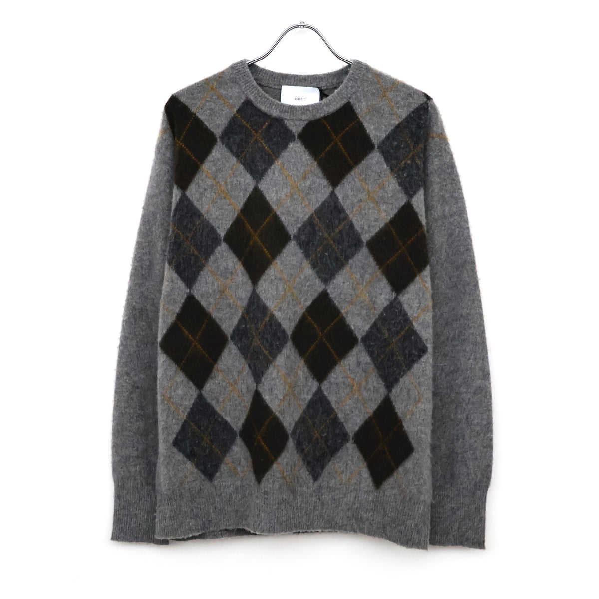FINE WOOL ARGYLE KNIT CREW NECK LS