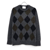 FINE WOOL ARGYLE KNIT CREW NECK LS DARK GREY MULTI