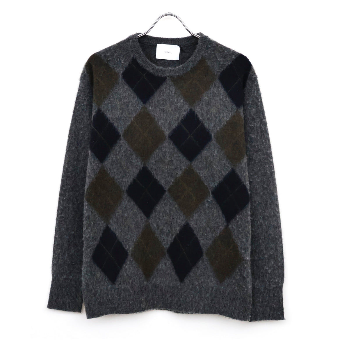FINE WOOL ARGYLE KNIT CREW NECK LS