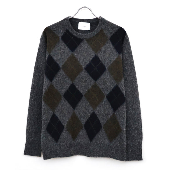 FINE WOOL ARGYLE KNIT CREW NECK LS