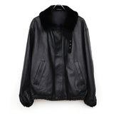 MOUTON COLLAR CALF ZIP JACKET BLACK