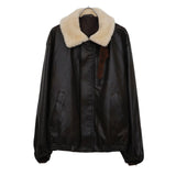 MOUTON COLLAR CALF ZIP JACKET DARK BROWN